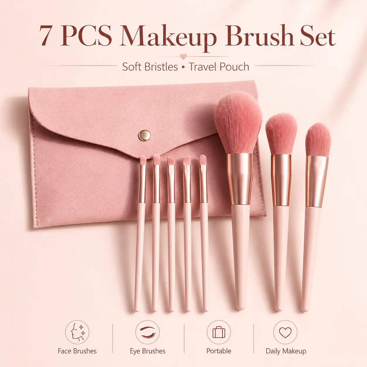Nigeriaskin -makeup-remover-tools-brushes-sd-19898- (1) 7Pcs Pink Makeup Brush Set with Travel Pouch - Image 1