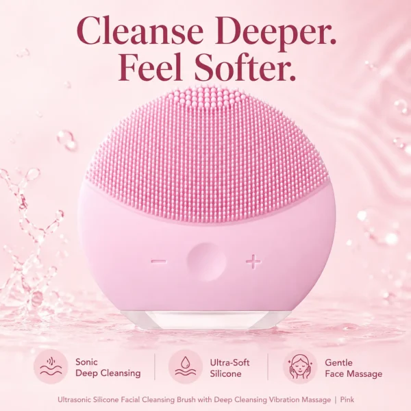 Ultrasonic Silicone Facial Cleansing Brush with Deep Cleansing Vibration Massage